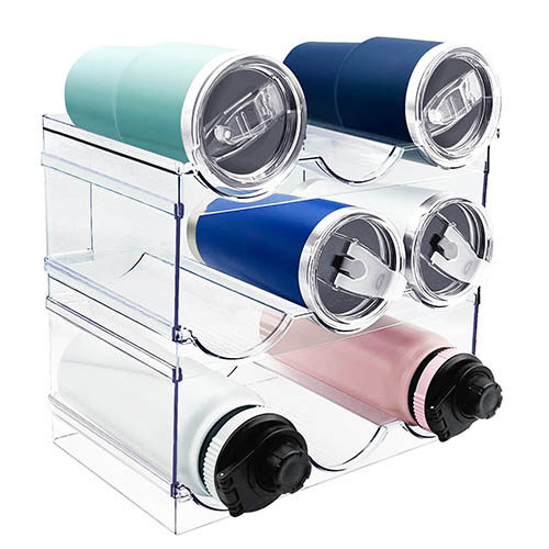 Spaclear 3 PACK Water Bottle Organizer, Stackable Kitchen Home Pantry Organization and Storage Rack, Plastic Water Bottle Holder for Fridge Kitchen Cabinet Storage, Tumbler Travel Mug Cup Organizer