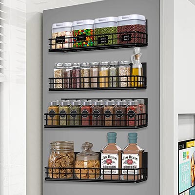 Spaclear Magnetic Spice Rack, 4 Pack Spice Rack Organizer for Refrigerator, Strongly Moveable Magnetic Shelves for Fridge Microwave Oven and Metal cabinet for Holding Spices, Jars, Seaoning, Bottle