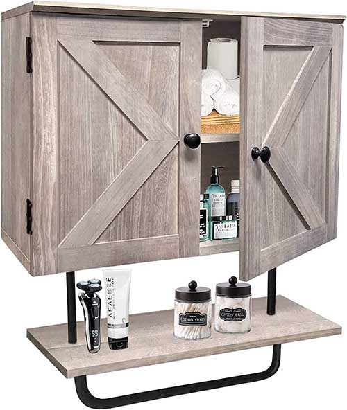 Spaclear 26 x 22'' Bathroom Wall Cabinet,Large Capacity Wall Mounted Bathroom Cabinet,Space Saver Storage Cabinet,Kitchen Medicine Cabinet with 2 Barn Door,Towels Bar and Adjustable Shelf,Rustic Grey