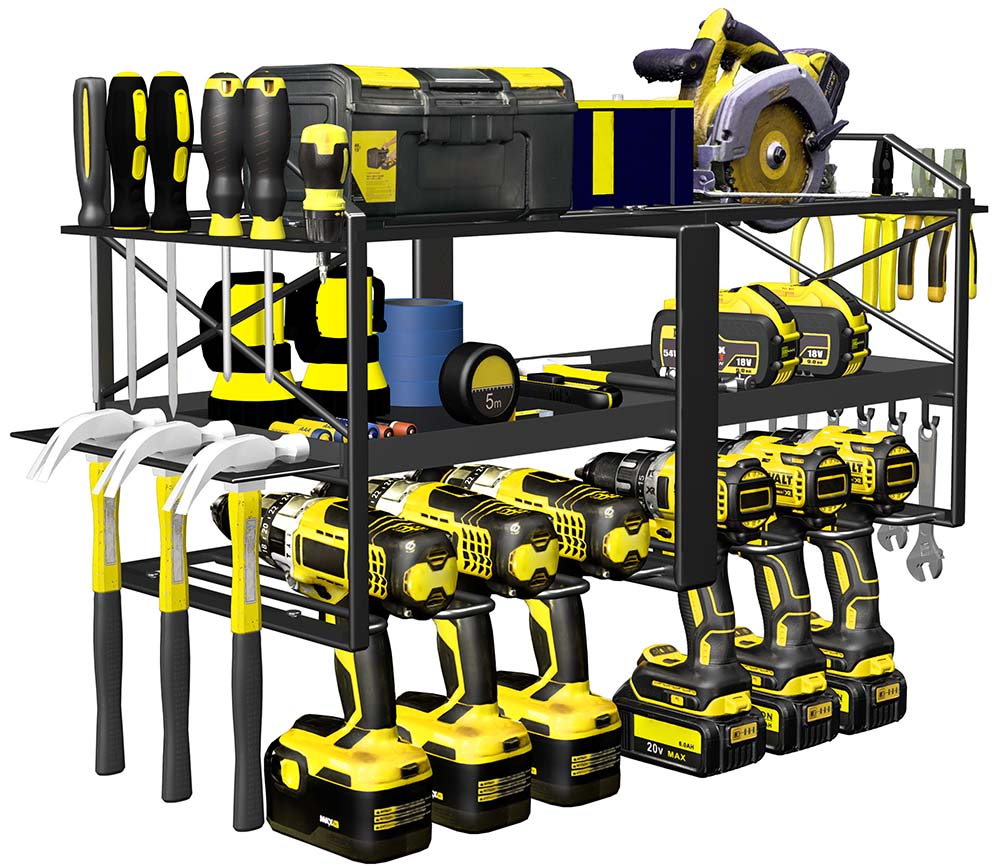 SPACLEAR Power Tool Organizer-6 Drill Holder Wall Mount,Garage Tool Organizer And Storage,Heavy Duty Metal Tool Shelf, Utility Power Tool Storage Rack for Cordless Drill Charging Station Screwdriver