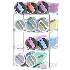 Stackable Water Bottle Organizer - Large Compartment Stanley Cup Holder, Water Bottle Holder for Stanley Tumbler 40oz, Tumbler Organizer Kitchen Pantry Organization and Storage, 4 Tier Storage Rack